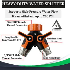 Hose Splitter 2 Way, Heavy Duty Metal Connector, Two Way Garden Hose Splitter, High Flow Spigot Faucet Bib Adapter, Solid Double Y Shut Off Valve for Outdoor Gardening Hoses, Orange