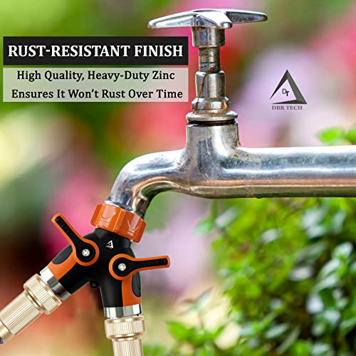 Hose Splitter 2 Way, Heavy Duty Metal Connector, Two Way Garden Hose Splitter, High Flow Spigot Faucet Bib Adapter, Solid Double Y Shut Off Valve for Outdoor Gardening Hoses, Orange