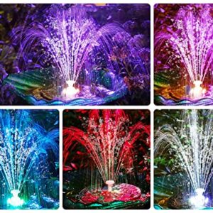 3W Solar Bird Bath Fountain Pump Built-in 1500mAh Battery with Colorful Lights, 6.3" Solar Water Fountain with 7 Nozzles & Night Mode, Solar Pump for Bird Bath, Garden, Pond, Pool, Outdoor