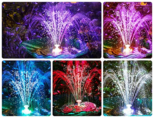 3W Solar Bird Bath Fountain Pump Built-in 1500mAh Battery with Colorful Lights, 6.3" Solar Water Fountain with 7 Nozzles & Night Mode, Solar Pump for Bird Bath, Garden, Pond, Pool, Outdoor