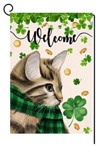 st. patrick’s day garden flag 12×18 vertical double sided welcome spring cat clover farmhouse holiday outside decorations burlap yard flag bw242