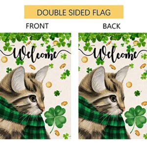 St. Patrick's Day Garden Flag 12x18 Vertical Double Sided Welcome Spring Cat Clover Farmhouse Holiday Outside Decorations Burlap Yard Flag BW242