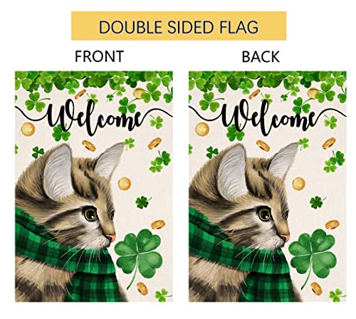 St. Patrick's Day Garden Flag 12x18 Vertical Double Sided Welcome Spring Cat Clover Farmhouse Holiday Outside Decorations Burlap Yard Flag BW242