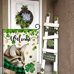 St. Patrick's Day Garden Flag 12x18 Vertical Double Sided Welcome Spring Cat Clover Farmhouse Holiday Outside Decorations Burlap Yard Flag BW242
