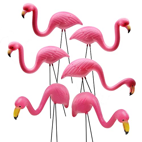 GiftExpress Set of 6, Small Pink Flamingo Yard Ornament/Mini Lawn Flamingo Ornaments/Pink Flamingo Garden Yard Decor