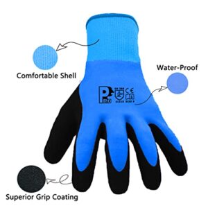 PROGANDA 2 Pairs Waterproof Work Gloves, Superior Grip Latex Coating Durable Comfortable Protective for Garden Outdoor Car Cleaning Fishing Multi-Purpose