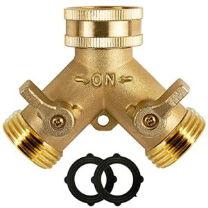 triumpeek brass garden hose splitter, 3/4 inch brass hose connector, 2-way y brass hose connector