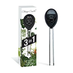 classy casita 3-in-1 garden soil tester- three way plant soil test kit to measure soil moisture, ph-value, and sunlight, indoor and outdoor measuring tool for house, garden, lawn,& farm, black.
