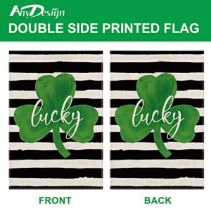 AnyDesign St. Patrick's Day Garden Flag Double-Sided Lucky Shamrock Yard Flag Rustic White Black Stripe Farmhouse Shamrock Outdoor Decoration for Irish Holiday, 12.5 x 18 Inch