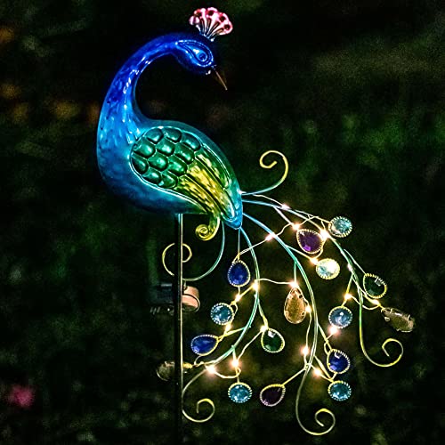 VEWOGARDEN Garden Solar Outdoor Lights, Metal Peacock Solar Garden Lights Stakes - Waterproof Landscape Path Lights for Patio Lawn Yard Decorations (38"*14"*2.5")