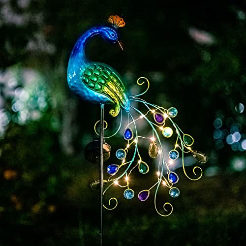 VEWOGARDEN Garden Solar Outdoor Lights, Metal Peacock Solar Garden Lights Stakes - Waterproof Landscape Path Lights for Patio Lawn Yard Decorations (38"*14"*2.5")