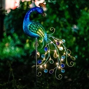 VEWOGARDEN Garden Solar Outdoor Lights, Metal Peacock Solar Garden Lights Stakes - Waterproof Landscape Path Lights for Patio Lawn Yard Decorations (38"*14"*2.5")