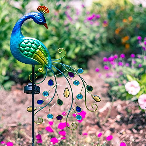 VEWOGARDEN Garden Solar Outdoor Lights, Metal Peacock Solar Garden Lights Stakes - Waterproof Landscape Path Lights for Patio Lawn Yard Decorations (38"*14"*2.5")