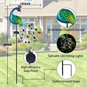 VEWOGARDEN Garden Solar Outdoor Lights, Metal Peacock Solar Garden Lights Stakes - Waterproof Landscape Path Lights for Patio Lawn Yard Decorations (38"*14"*2.5")