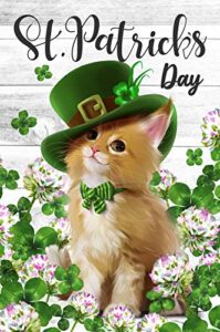 texupday happy st. patrick’s day cute cat kitty with hat clover shamrock floral decoration garden flag outdoor yard flag 12″ x 18″