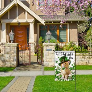 Texupday Happy St. Patrick's Day Cute Cat Kitty with Hat Clover Shamrock Floral Decoration Garden Flag Outdoor Yard Flag 12" x 18"