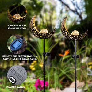 Joiedomi 2 Pack Solar Garden Lights, Outdoor Moon Crackle Glass Globe Stake Lights, Solar Powered Ramadan Decorations, Outdoor Waterproof Pathway Lights for Walkway, Yard, Lawn, Patio or Courtyard