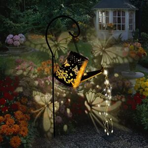 solar garden led light, hollow butterfly watering can lights outdoor decoration, garden stake light for pathway yard lawn patio landscape decor