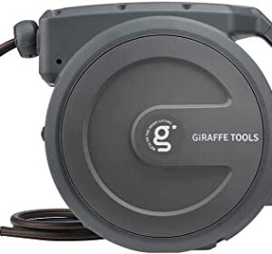 Giraffe Tools AW405/8 Retractable Hose Reel 5/8 inch x 90 ft Wall Mounted Garden Hose Reel Heavy Duty with Automatic Rewind, Swivel Bracket, Any Length Lock, 90ft, Dark Grey