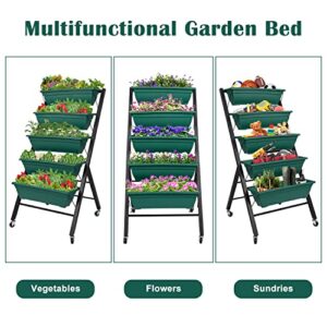 kinbor Raised Garden Bed with Wheels Vertical Garden Freestanding Elevated Planters with 5 Container Boxes for Outdoor Indoor Patio Balcony