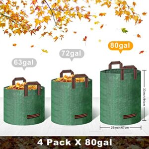 4 Pack Leaf Bags Garden Waste Bags 80 Gallons Reusable Heavy Duty Patio Garden Leaf Bags, Ikayas Outdoor Garden Yard Waste Bags Lawn Bags