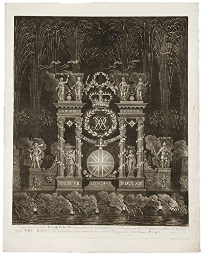 A Representation of the Royal Fire-Work preform'd by the directions of Coll. Hopkey and Coll. Borgard on the River Thames before Whitehall, ye 7th of July 1713, being ye day appointed for a publick Thanksgiving for the General Peace