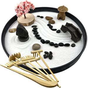 zen garden for desk japanese zen garden kit 8 inch large round with 6 sand rake and accessories tray mini desktop zen decor for home office gift therapy relaxation meditation