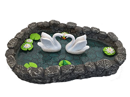 GlitZGlam Swan Miniature Pond - Love is in The air! A Miniature Swan Lake for a Miniature Fairy Garden and Miniature Garden Accessories