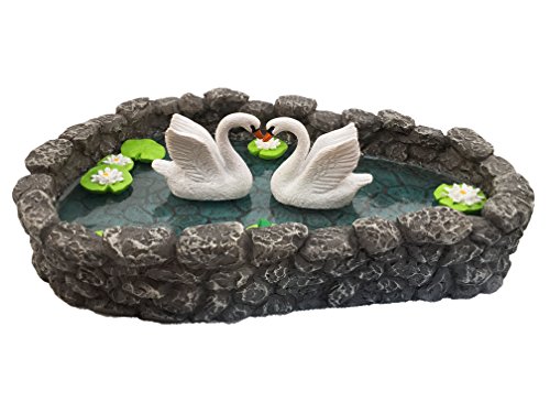 GlitZGlam Swan Miniature Pond - Love is in The air! A Miniature Swan Lake for a Miniature Fairy Garden and Miniature Garden Accessories