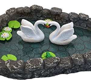 GlitZGlam Swan Miniature Pond - Love is in The air! A Miniature Swan Lake for a Miniature Fairy Garden and Miniature Garden Accessories