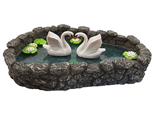 GlitZGlam Swan Miniature Pond - Love is in The air! A Miniature Swan Lake for a Miniature Fairy Garden and Miniature Garden Accessories