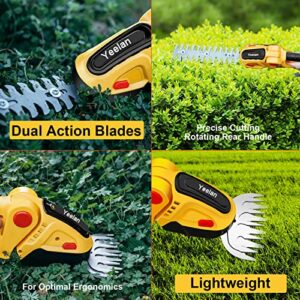 24V Hedge Trimmer Cordless & Grass Shear, Yeelan 2 in 1 Handheld Shrub Trimmer Electric Bush Trimmer, Portable Power Hedge Shears & Grass Cutter with 2 Pcs Rechargeable Batterys for Garden & Lawn