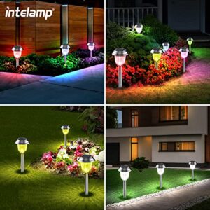 intelamp Solar Pathway Lights Outdoor, Solar Garden Lights 7 Color Changing Outdoor Solar Yard Lights Waterproof, Steel Solar outdoor Lights Landscape Path Lights for Ground Patio Lawn Walkway（6 Pack）