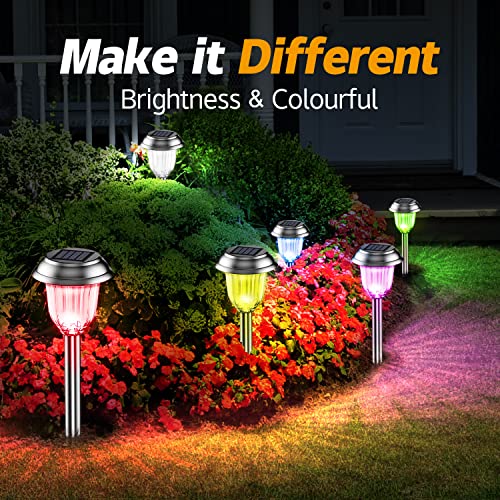 intelamp Solar Pathway Lights Outdoor, Solar Garden Lights 7 Color Changing Outdoor Solar Yard Lights Waterproof, Steel Solar outdoor Lights Landscape Path Lights for Ground Patio Lawn Walkway（6 Pack）