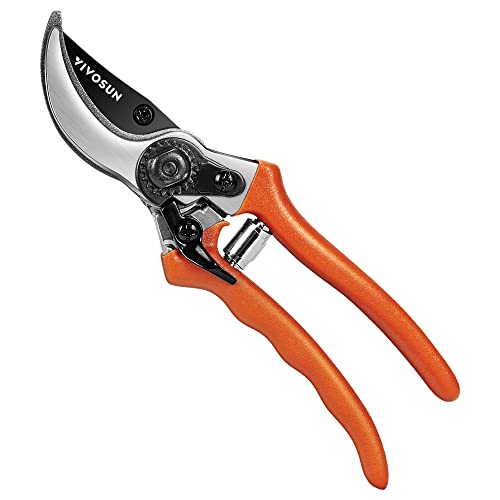 VIVOSUN 8” Premium Bypass Pruning Shears, Strong Garden Clippers, Durable Hand Pruner, Tree Trimmers for Bushes, Stems, and Flowers, Orange