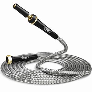 TITAN 150FT Metal Garden Hose - Flexible Water Hose with Solid 3/4" Brass Connectors 360 Degree Brass Jet Sprayer Nozzle - Lightweight Kink Free Strong and Durable Heavy Duty 304 Stainless Steel