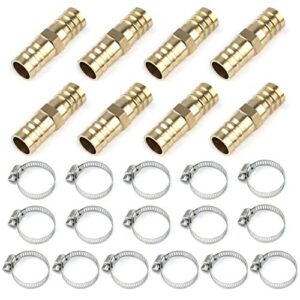 hamineler 8 pieces 5/8 inch brass garden hose repair kit, extension garden hose repair connector with 16 pieces stainless steel clamp
