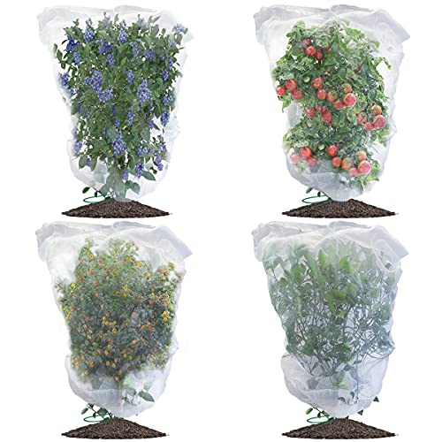 4 Pack Garden Plant Fruits Blueberry Bushes Protection Netting Covers Bags with Drawstring, Tomato Protective Cover Garden Plant Netting Barrier Bags for Vegetables Fruits (4.6 x 5.9 Ft)