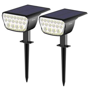 xibolar solar spot lights outdoor [2 pack], 32 led solar powered landscape spotlights, ip65 waterproof solar outdoor lights, auto on/off 2 modes lighting for yard pathway porch patio(cool white)