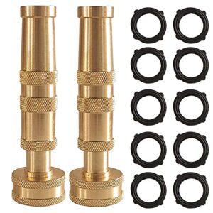 hourleey adjustable twist hose nozzle, 4″ heavy-duty brass hose nozzle with 10 garden hose rubber washers, 2 pack