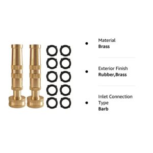 Hourleey Adjustable Twist Hose Nozzle, 4" Heavy-Duty Brass Hose Nozzle with 10 Garden Hose Rubber Washers, 2 Pack