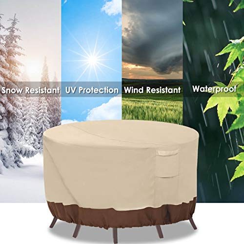 Vailge Round Patio Furniture Covers, 100% Waterproof Outdoor Table Chair Set Covers, Anti-Fading Cover for Outdoor Furniture Set, UV Resistant, 110"DIAx28"H, Beige & Brown