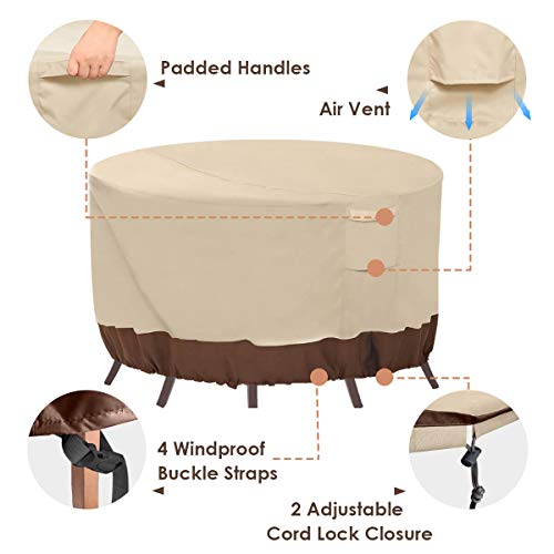 Vailge Round Patio Furniture Covers, 100% Waterproof Outdoor Table Chair Set Covers, Anti-Fading Cover for Outdoor Furniture Set, UV Resistant, 110"DIAx28"H, Beige & Brown