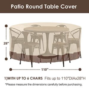 Vailge Round Patio Furniture Covers, 100% Waterproof Outdoor Table Chair Set Covers, Anti-Fading Cover for Outdoor Furniture Set, UV Resistant, 110"DIAx28"H, Beige & Brown