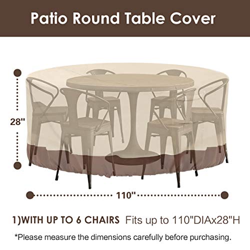 Vailge Round Patio Furniture Covers, 100% Waterproof Outdoor Table Chair Set Covers, Anti-Fading Cover for Outdoor Furniture Set, UV Resistant, 110"DIAx28"H, Beige & Brown