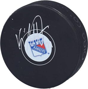 k’andre miller new york rangers autographed hockey puck – autographed nhl pucks