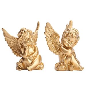 orenm 2 Pack Resin Cherubs Gold Angel Statue Figurine, Garden Sleeping Cherub Statue Sculpture Indoor Outdoor Home Decoration, Cute Adorable Angle Sculpture Memorial Statue(4" Height) (Gold)