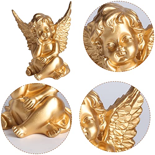 orenm 2 Pack Resin Cherubs Gold Angel Statue Figurine, Garden Sleeping Cherub Statue Sculpture Indoor Outdoor Home Decoration, Cute Adorable Angle Sculpture Memorial Statue(4" Height) (Gold)