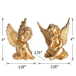 orenm 2 Pack Resin Cherubs Gold Angel Statue Figurine, Garden Sleeping Cherub Statue Sculpture Indoor Outdoor Home Decoration, Cute Adorable Angle Sculpture Memorial Statue(4" Height) (Gold)