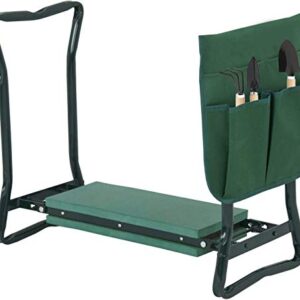 Smartxchoices Folding Garden Kneeler Seat Garden Bench Stool with Handles, Multi-use Pouch, Heavy Duty Yard Gardening Chair with Soft Kneeling Pad,Green